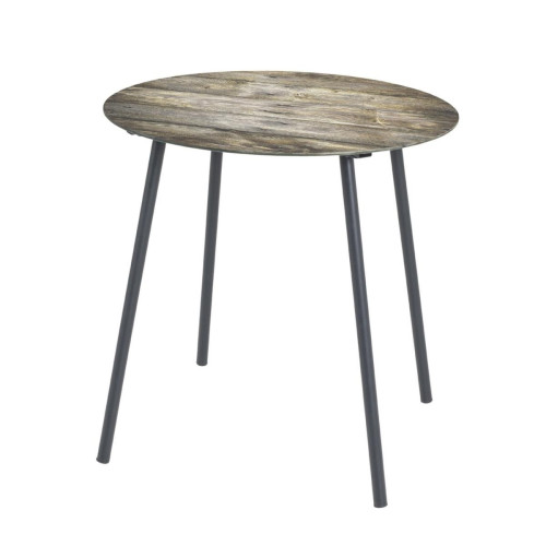 Table d'appoint ronde avec plateau en Verre trempé imprimé motif parquet et en Tube d'acier laqué Noir - 3S. x Home - Table d appoint metal