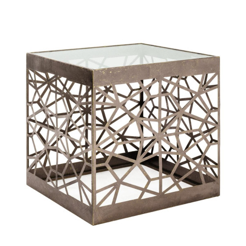 Table d'appoint en métal laqué bronze antique et plateau en verre trempé transparent 3S. x Home  - Nouveautes deco design