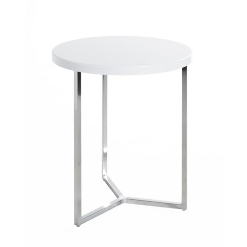Table d'appoint ronde avec structure en tube d'acier chromé et plateau en MDF décor Blanc brillant - 3S. x Home - Table d appoint design