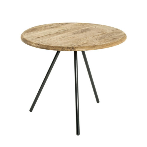 Table d'appoint en Acier plein Noir avec plateau en Bois massif chêne D50 cm 3S. x Home  - Table d appoint metal