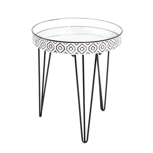 Table d'appoint structure en tube d'acier noir avec plateau en métal laqué blanc-noir et verre miroir  3S. x Home  - Nouveautes salon