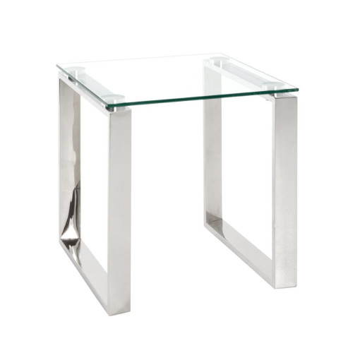 Table d'appoint avec structure en Inox brillant et plateau en Verre trempé Transparent H45 cm