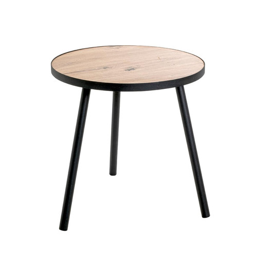 table d'appoint grand modèle en métal laqué noir décor chêne 3S. x Home  - Nouveautes deco design