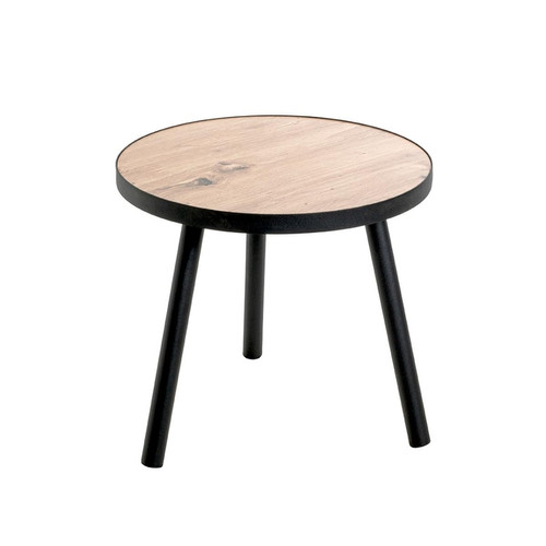 table d'appoint petit modèle en métal laqué noir décor chêne 3S. x Home  - Nouveautes deco design
