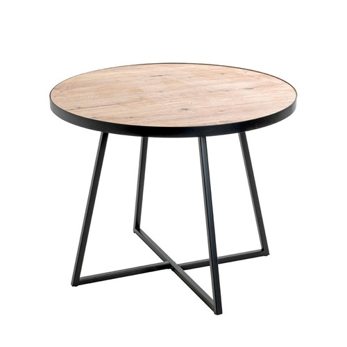 table d'appoint en métal laqué noir plateau décor chêne 3S. x Home  - Nouveautes salon