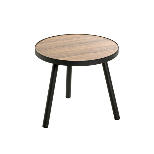 Table d'appoint ronde petit modèle en métal laqué noir et plateau en MDF décor chêne - 3S. x Home - Salon meuble deco