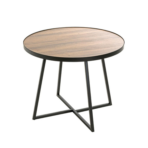 Table d'appoint ronde en Métal laqué noir et plateau décor chêne 3S. x Home  - Nouveautes salon