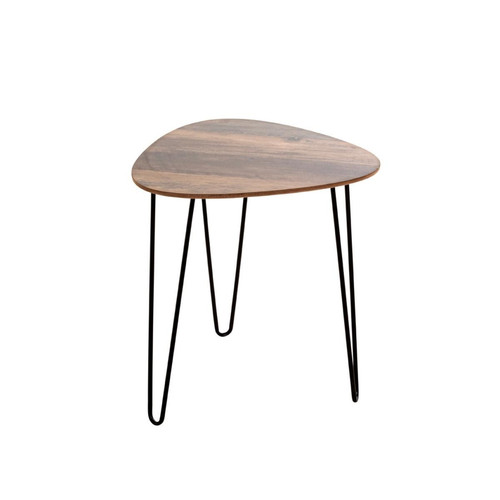 Table d'appoint Petit modèle en Métal laqué Noir et plateau décor chêne foncé 3S. x Home  - Table d appoint metal