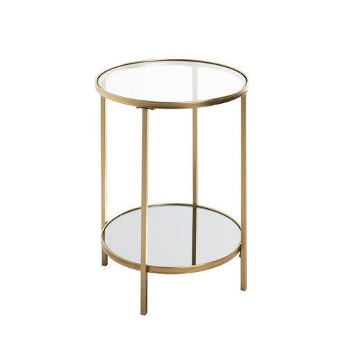 Table d'appoint ronde acier laqué d’or et plateaux miroir et verre trempé 3S. x Home  - Edition authentique