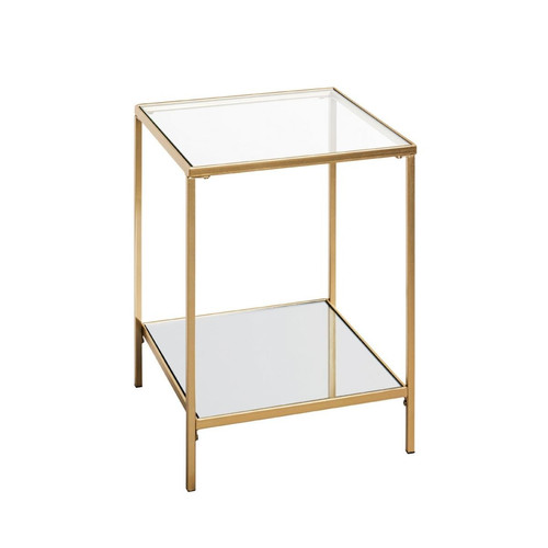 Table d'appoint carrée acier laqué d’or et plateaux miroir et verre trempé 3S. x Home  - Edition Authentique Salon