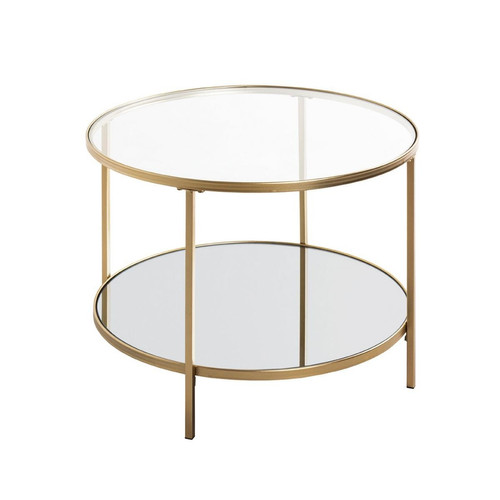 Grande table d'appoint ronde acier laqué d’or et plateaux miroir et verre trempé 3S. x Home  - Table d appoint design