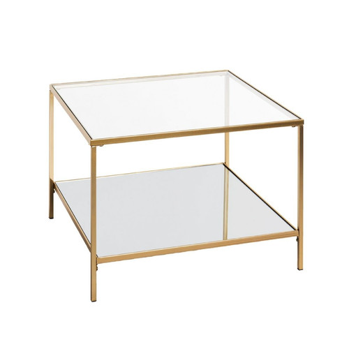 Grande table d'appoint carrée acier laqué d’or et plateaux miroir et verre trempé 3S. x Home  - Table d appoint design