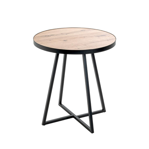 Table d'appoint métal laqué noir plateau décor chêne - 3S. x Home - Edition authentique