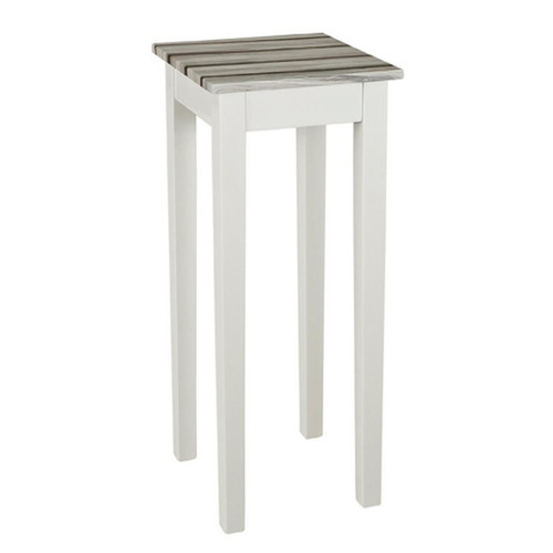 Table d'appoint blanc plateau décor pin H76cm 3S. x Home  - Table d appoint blanche