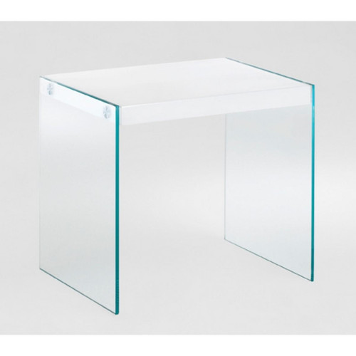 Table d'appoint en verre plateau laqué blanc 3S. x Home  - Table d appoint metal
