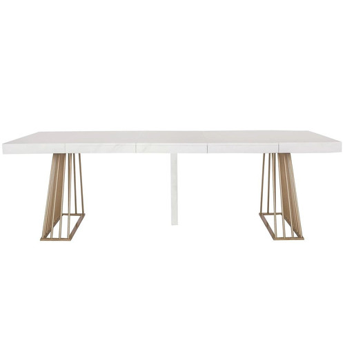 Table extensible SOLIX Effet marbre Blanc et Pieds Or - Table design