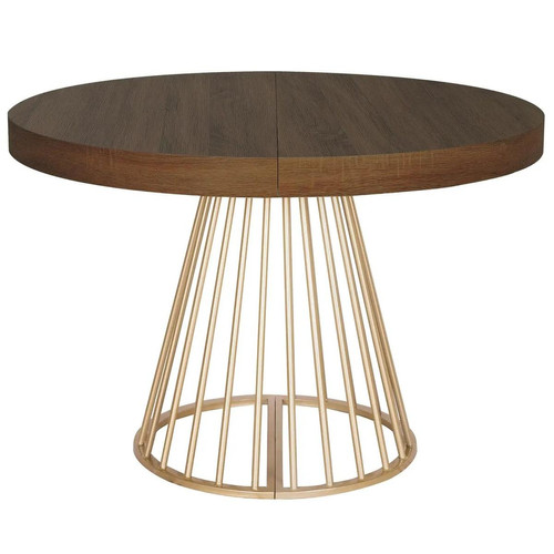 Table ronde extensible SOARE Bois Noisette pieds Or - 3S. x Home - Salon meuble deco