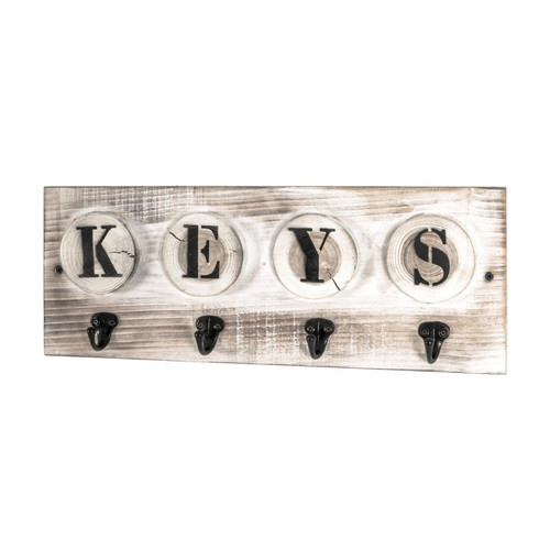 Tableau à clés avec 4 crochetsen Bois massif optique vintage Beige