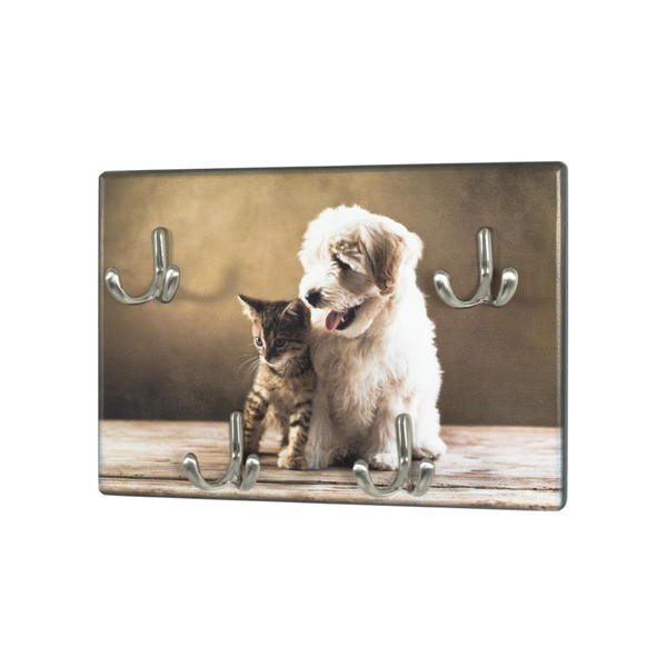 Tableau à clés avec imprimé chien et chat et 4 crochets optique inox