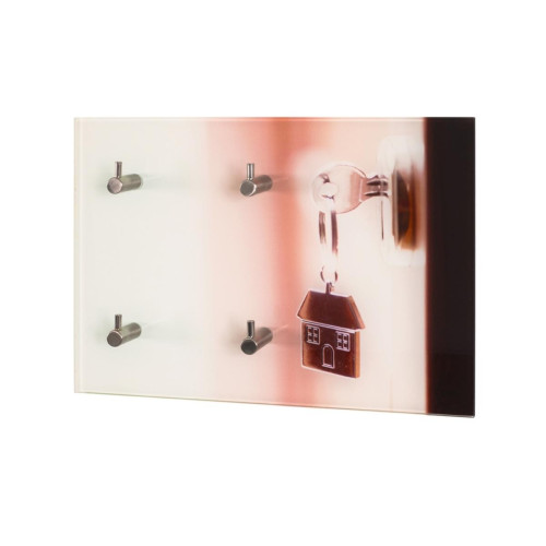 Tableau à clés en verre trempé avec motifs serrures imprimés et 4 crochets en optique inox - 3S. x Home - 3s x home