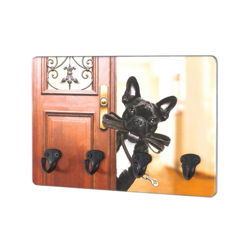 Tableau à clés en MDF avec impression par Ultra Violet chienet porte et 4 crochets clés en Métal laqué Noir  3S. x Home  - Decoration murale design