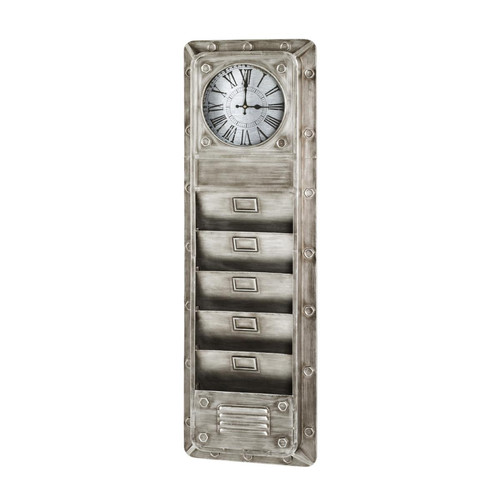 Tableau pense-bête avec horloge intégré et 5 compartiments en métal Gris anthracite 3S. x Home  - Mobilier de bureau