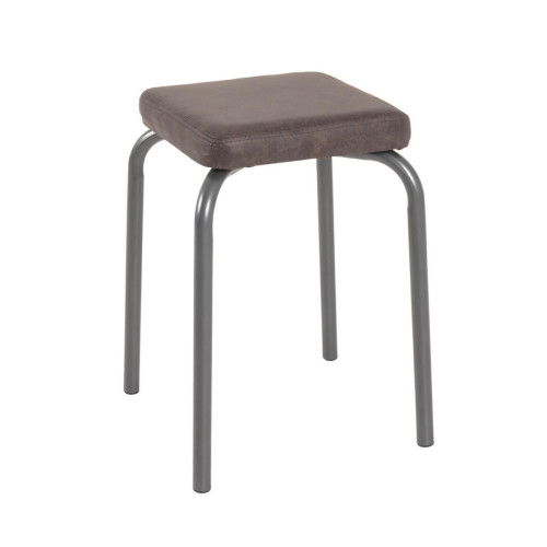 Tabouret empilable assise en simili cuir marron vintage 3S. x Home  - Chaise design et tabouret design