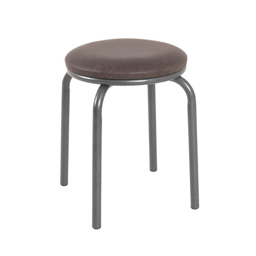Tabouret rond empilable assise tissu simili cuir marron vintage 3S. x Home  - Chaise design et tabouret design
