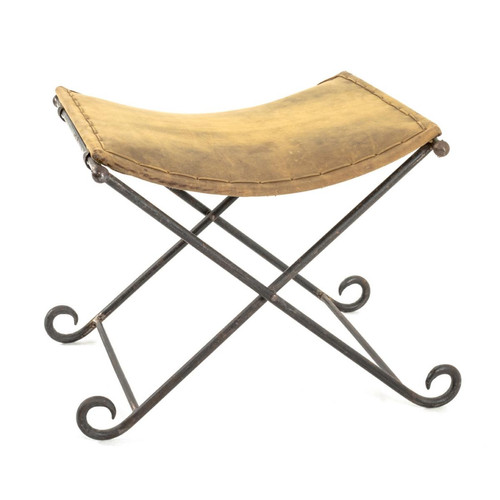Tabouret pliable avec assise en vrai cuir rembourrée et structure en tube d'acier laqué noir 3S. x Home  - Chaise design et tabouret design