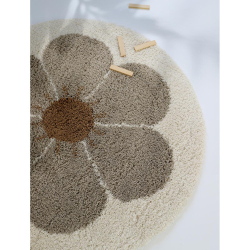 TAPIS BOHEMIAN ROND TAUPE DAISY