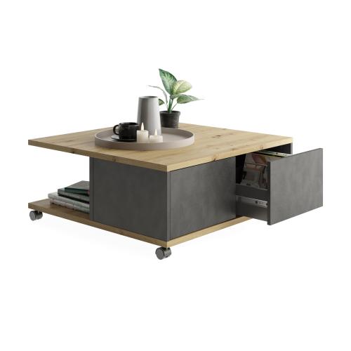 Table basse avec 2 tiroirs TWIN 1 gris et naturel 3S. x Home  - Salon meuble deco