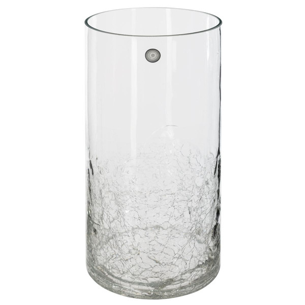 Vase cylindrique verre craquelé transparent H30