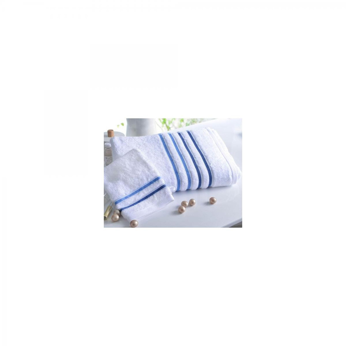 Serviette de bain extrasoft 560g/m2 Becquet - Bleu - Blanc