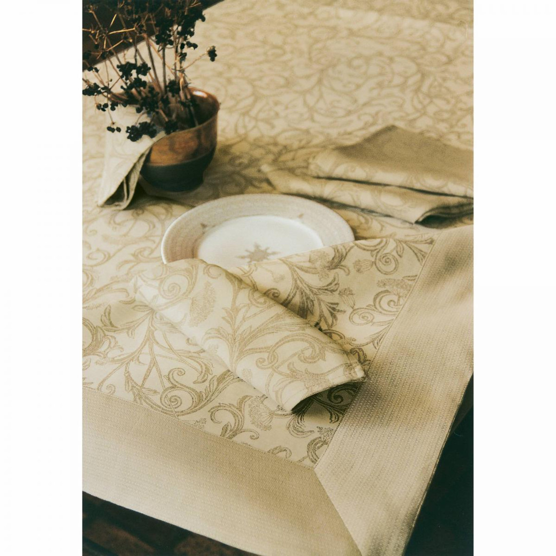 Set de table coton jacquard Ombelle Blanc des Vosges - Beige