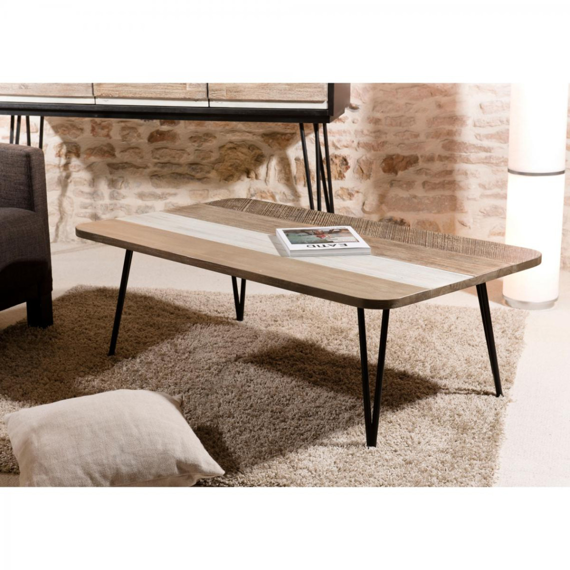Table basse rectangulaire pieds épingle 120 x 70 cm style industriel
