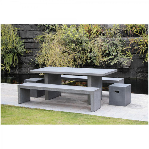 Ensemble table rectangulaire + 2 bancs en fibre de ciment - Salon de jardin design