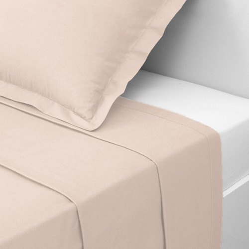 Drap plat percale de coton TERTIO® - beige rosé clair 3S. x Tertio (Nos Unis)  - Nouveautes chambre lit