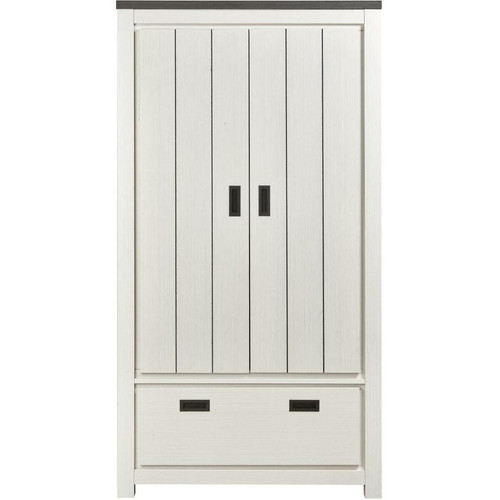 Armoire 2 portes en bois avec tiroir sous-jacent BERNADO Blanc