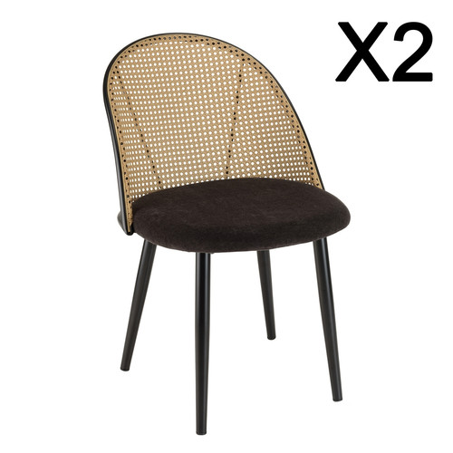 Lot de 2 chaises assise tissu noir dossier arrondi effet cannage LEA - Macabane - Macabane meubles