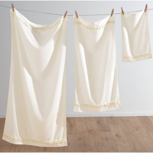 Lot de 2 serviettes invité éponge 400 gm² FAN- blanc 3S. x Collection (Nos Imprimés)  - Cuisine salle de bain