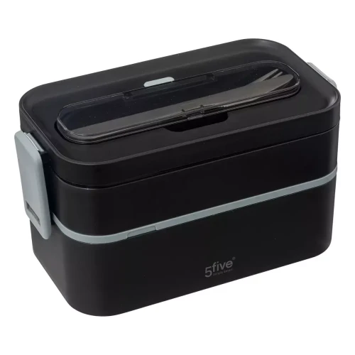 Lunch box double compartiments avec couverts - noir 3S. x Home  - Accessoire cuisine design