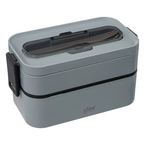 Lunch box double compartiments avec couverts - gris 3S. x Home  - Nouveautes deco design