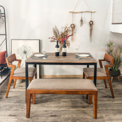 Table de salle à manger en métal noir et en bois finition NEWPORT