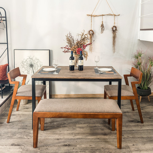 Table de salle à manger en métal noir et en bois finition NEWPORT - 3S. x Home - Boutique de Noël