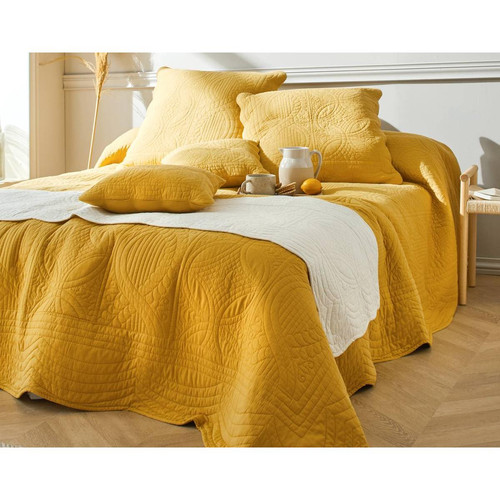 Boutis BAILLARGUES jaune en coton - becquet - Linge de lit