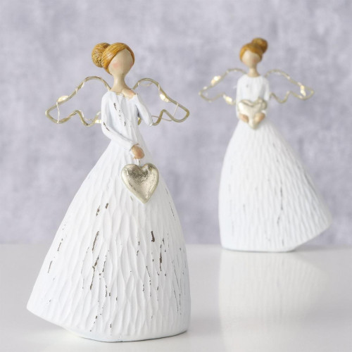 Set 2 Anges avec Led CARINANGE Blanc becquet  - Statue resine design