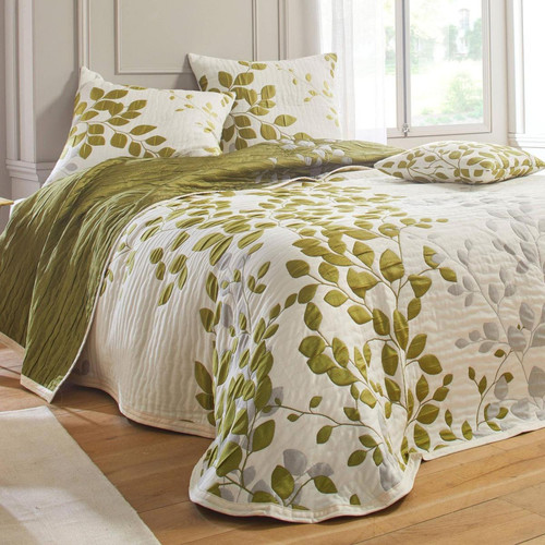 Jeté de lit imprimé à motifs fleuris CL FANNY DOU Vert - becquet - Linge de lit
