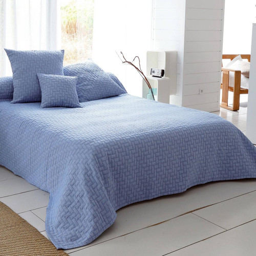 Jetée de lit en coton tissé jacquard CL.LADRI Bleu becquet  - Nouveautes deco design