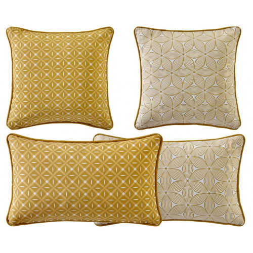 Coussin GIENS double face graphique rectangulaire  jaune curry becquet  - Textile design