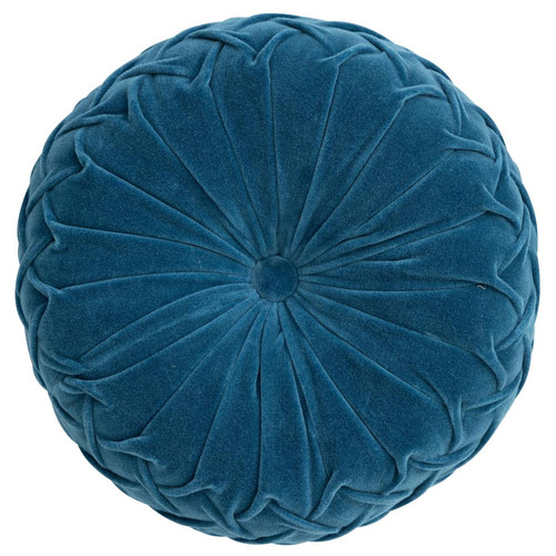 Coussin Rond Velours Bleu Canard - becquet - Textile design